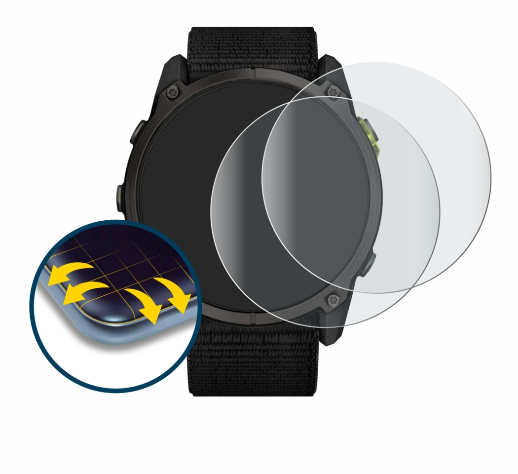 Immagine del dispositivo Garmin Enduro 3 con un'ampia varietà di protezioni per lo schermo.