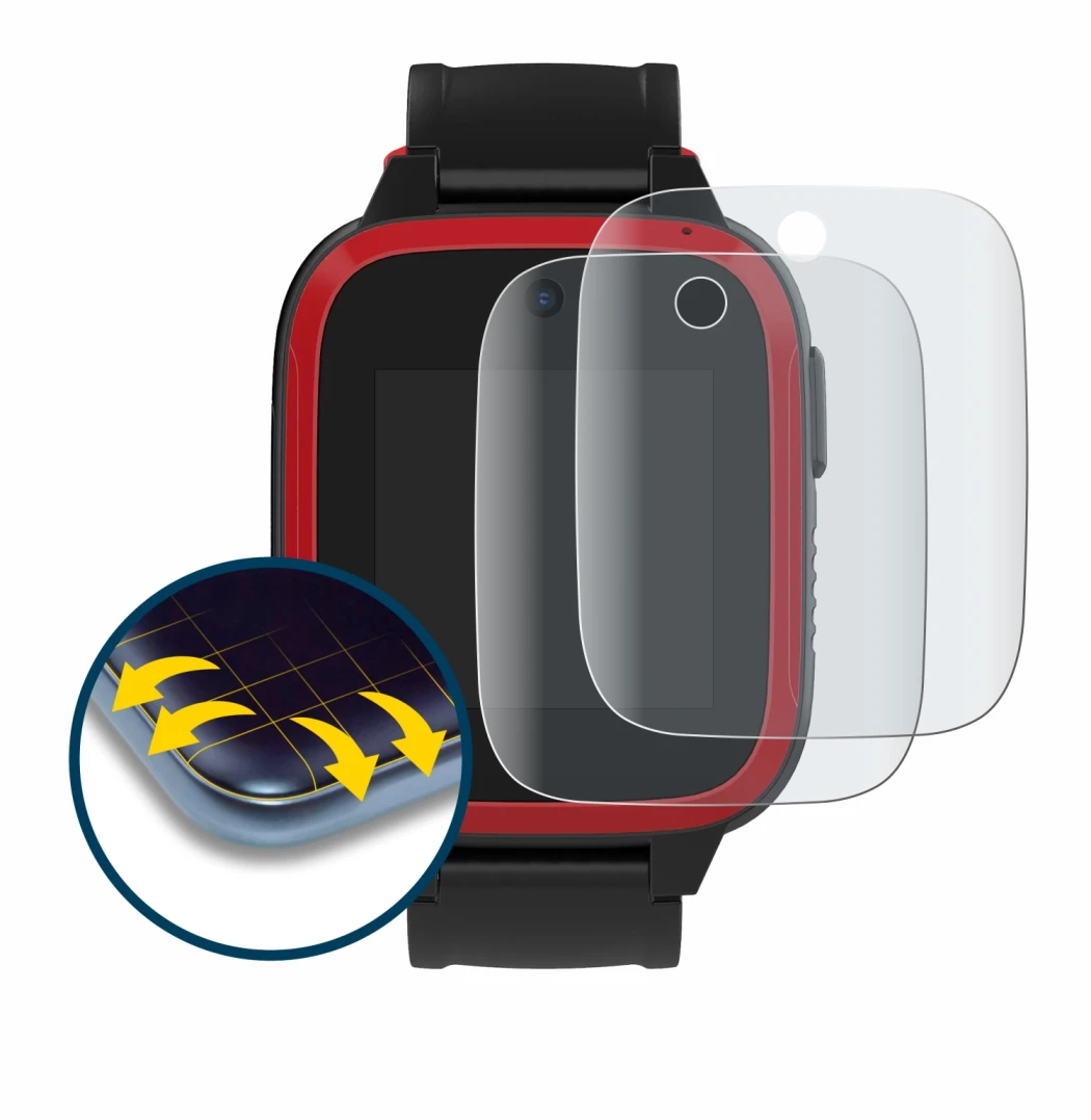 Immagine del dispositivo Xplora Let's Go con un'ampia varietà di protezioni per lo schermo.