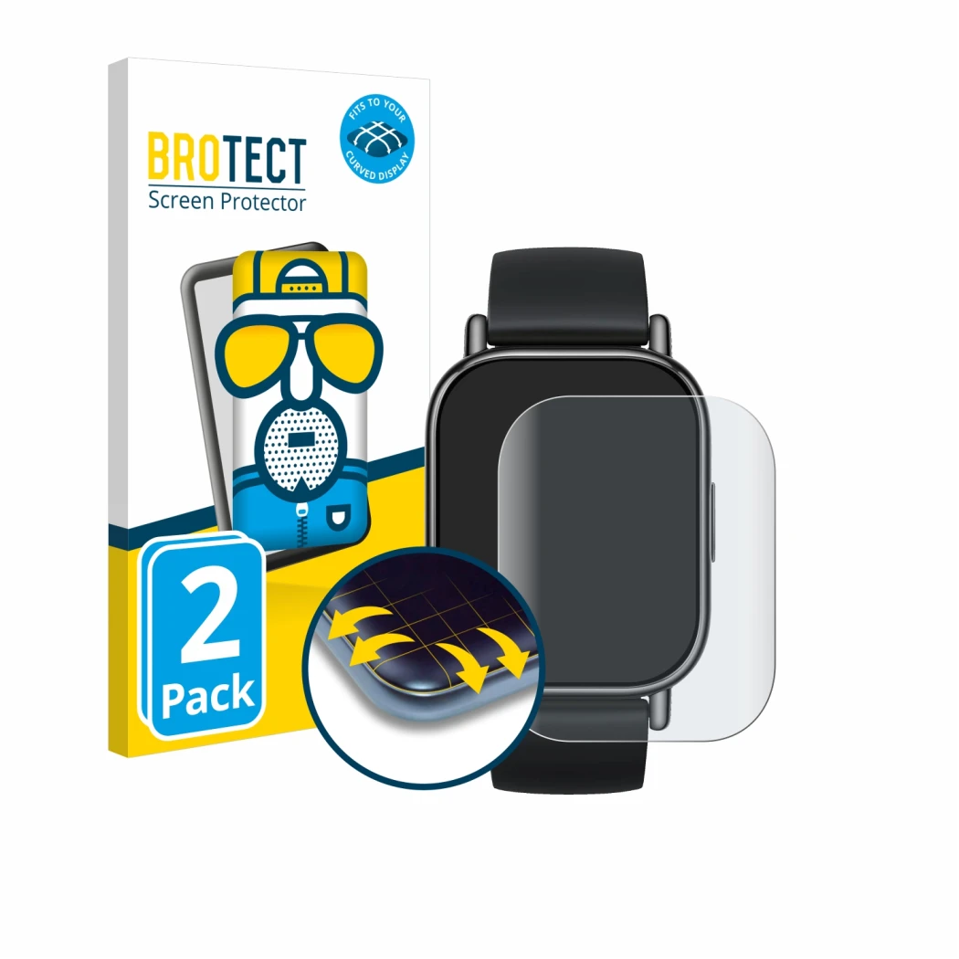 Parte frontale di una confezione del prodotto con il logo del marchio BROTECT. Accanto è raffigurato il dispositivo Xiaomi Red