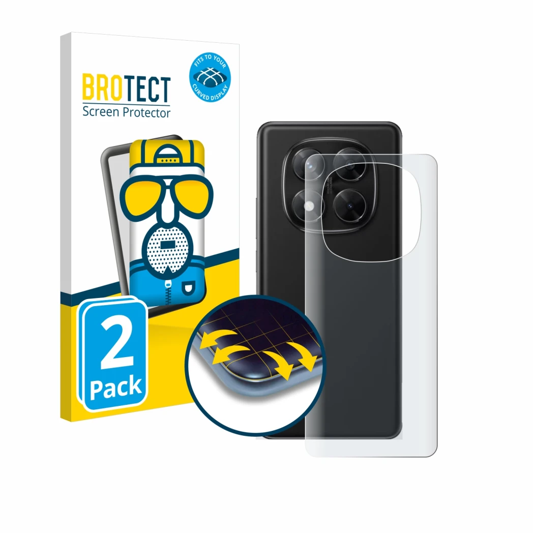 Parte frontale di una confezione del prodotto con il logo del marchio BROTECT. Accanto è raffigurato il dispositivo Xiaomi Red