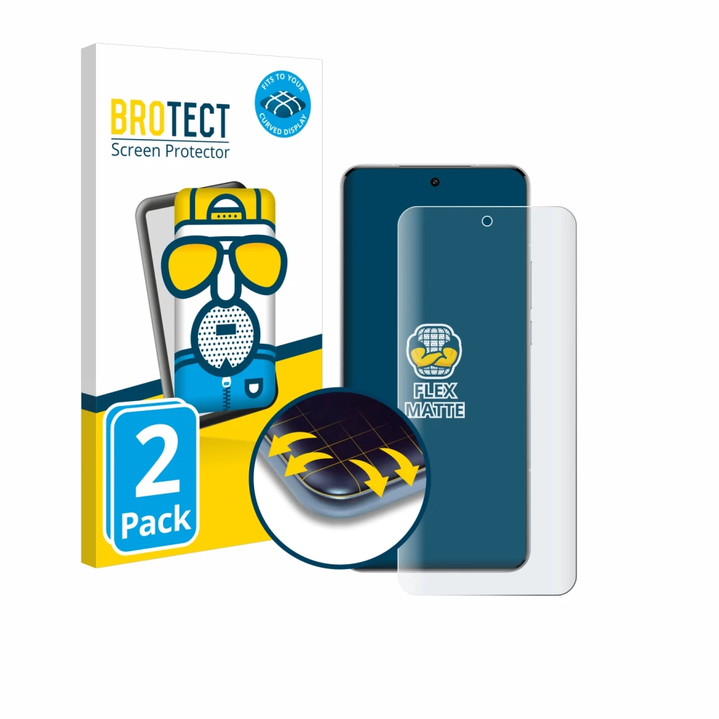 Parte frontale di una confezione del prodotto con il logo del marchio BROTECT. Accanto è raffigurato il dispositivo Xiaomi 15 