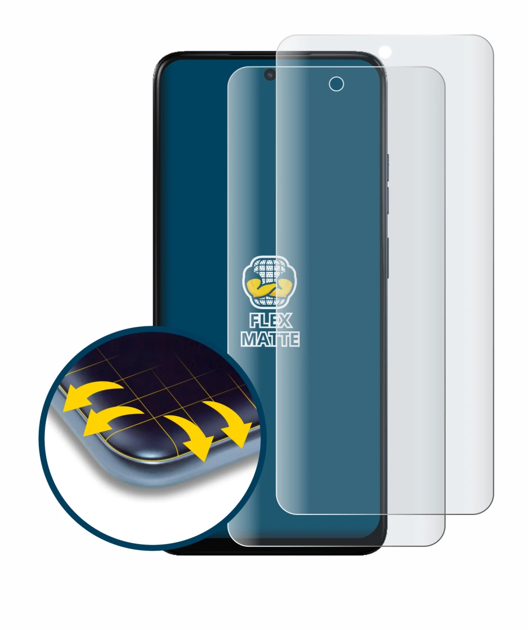 Immagine del dispositivo Motorola Moto E15 con un'ampia varietà di protezioni per lo schermo.