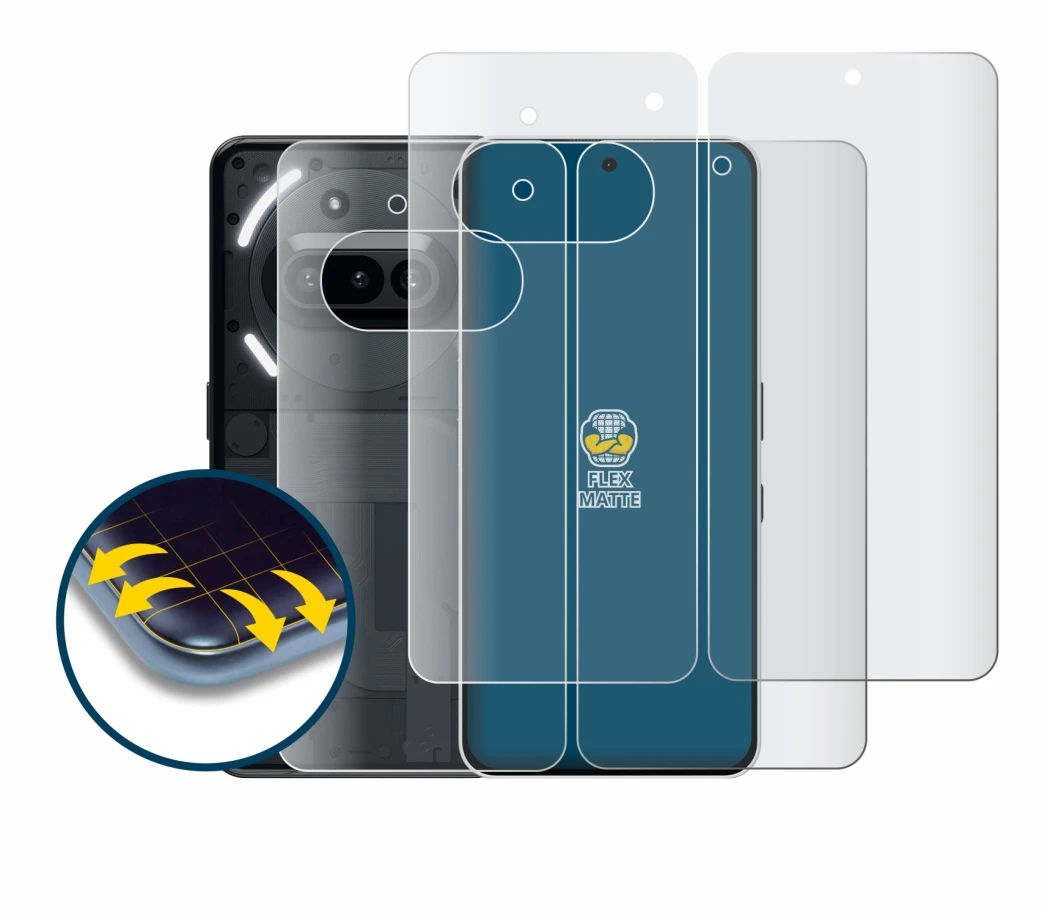 Immagine del dispositivo Nothing Phone (3a) (Fronte+Retro) con un'ampia varietà di protezioni per lo schermo.