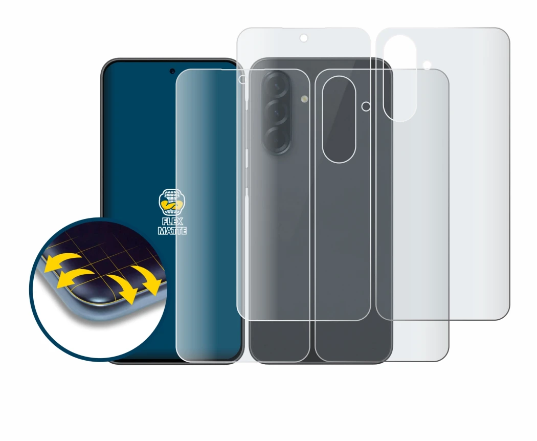 Immagine del dispositivo Samsung Galaxy A36 5G (Fronte+Retro) con un'ampia varietà di protezioni per lo schermo.