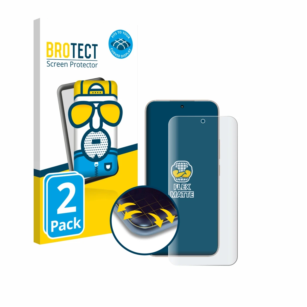 Parte frontale di una confezione del prodotto con il logo del marchio BROTECT. Accanto è raffigurato il dispositivo Honor 400 