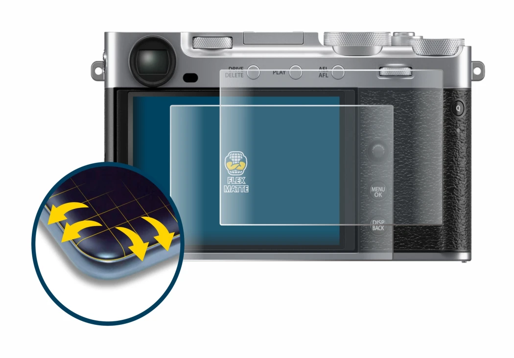 Immagine del dispositivo Fujifilm X-E5 con un'ampia varietà di protezioni per lo schermo.