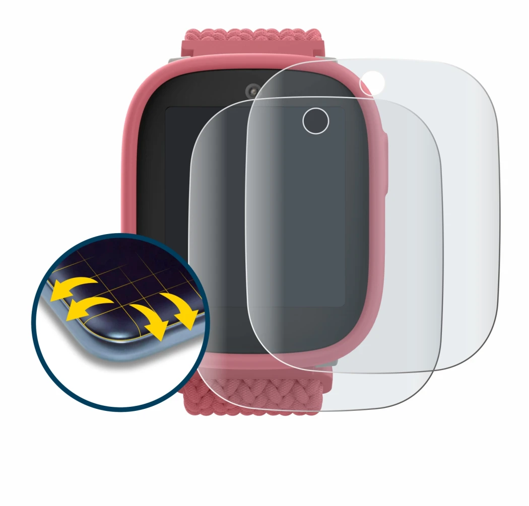 Immagine del dispositivo Xplora X6 Play 2025 (2a generazione) con un'ampia varietà di protezioni per lo schermo.