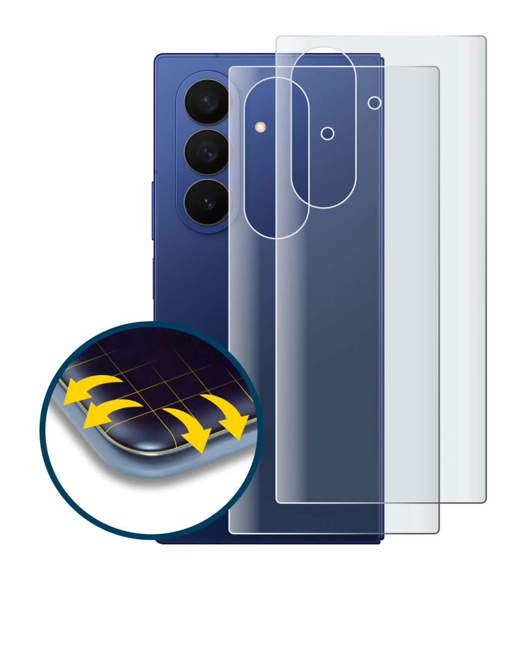 Immagine del dispositivo Samsung Galaxy Z Fold 7 (Posteriore) con un'ampia varietà di protezioni per lo schermo.