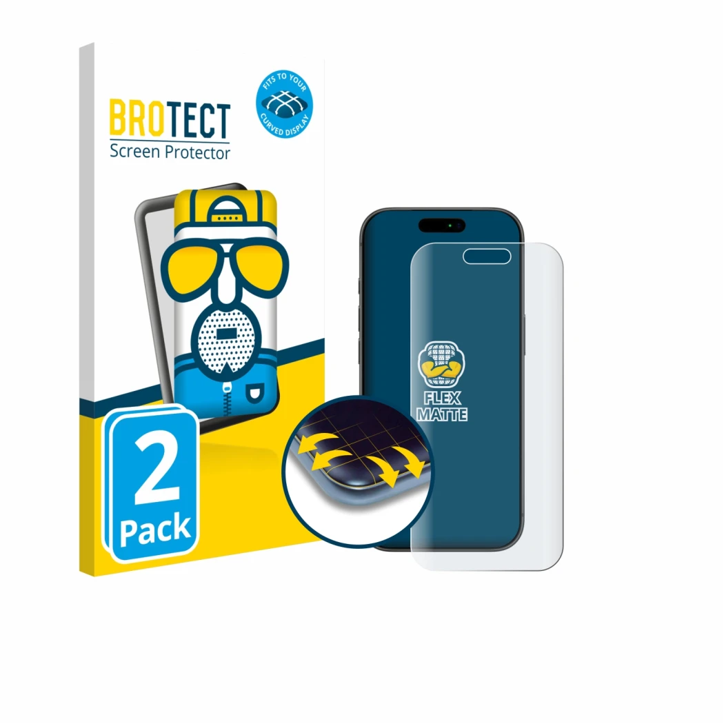 Parte frontale di una confezione del prodotto con il logo del marchio BROTECT. Accanto è raffigurato il dispositivo Apple iPho