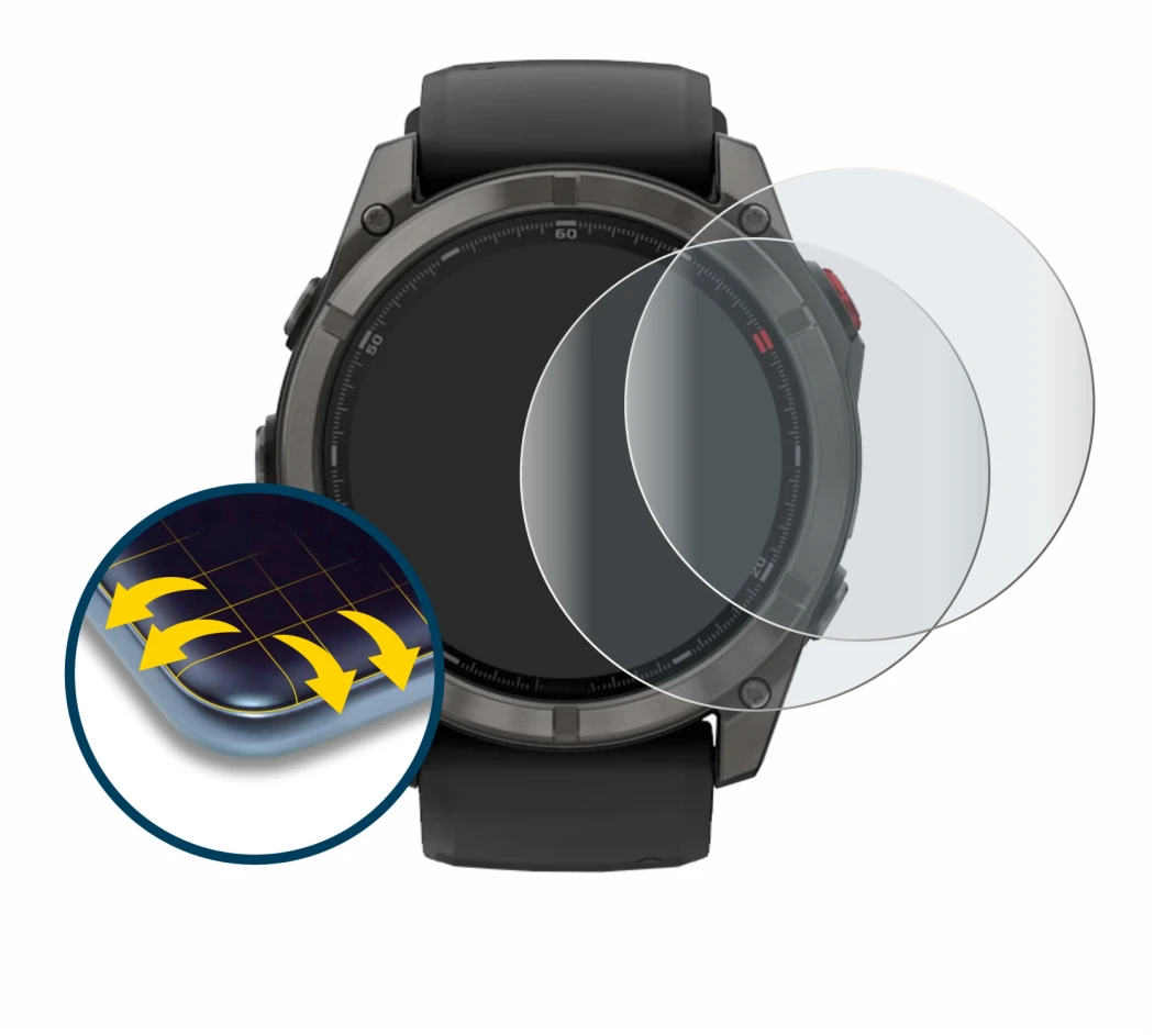 Immagine del dispositivo Garmin Fenix 8 Pro AMOLED (51 mm) con un'ampia varietà di protezioni per lo schermo.