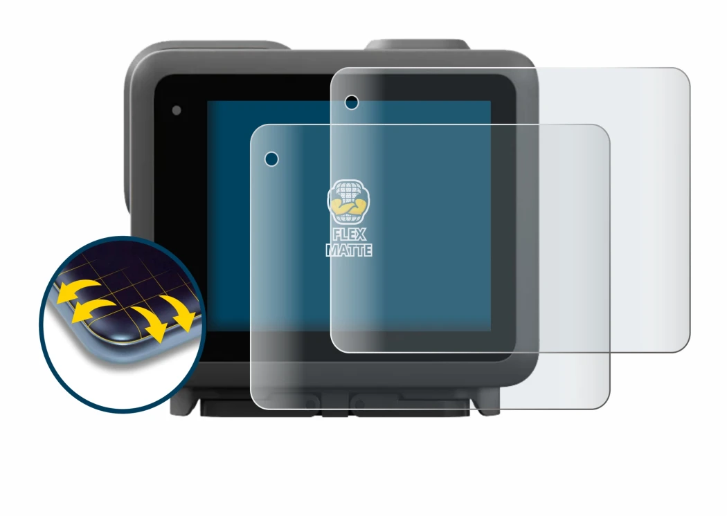 Immagine del dispositivo GoPro Lit Hero con un'ampia varietà di protezioni per lo schermo.