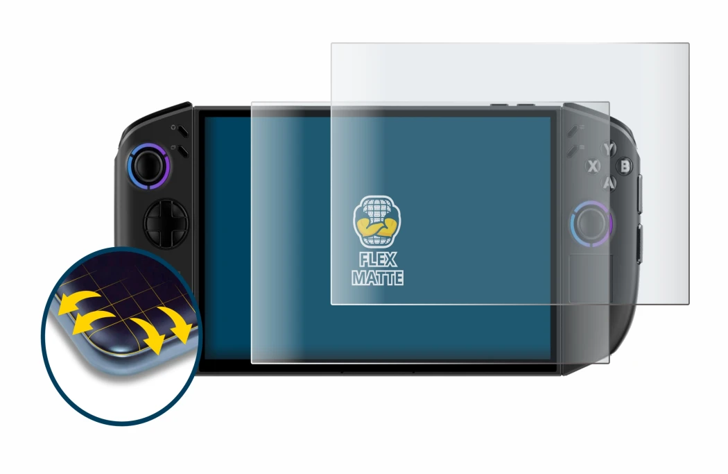 Immagine del dispositivo Lenovo Legion Go Gen 2 con un'ampia varietà di protezioni per lo schermo.