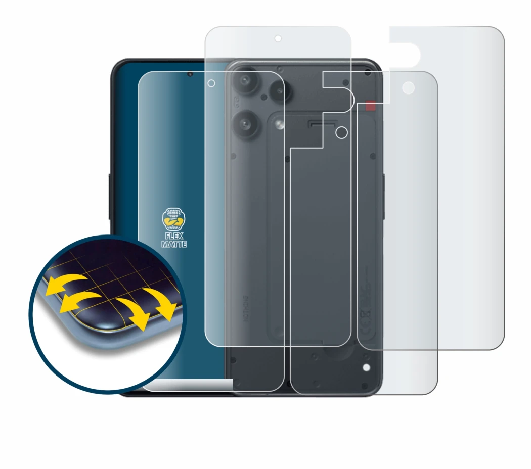 Immagine del dispositivo Nothing Phone (3a) Lite (Fronte+Retro) con un'ampia varietà di protezioni per lo schermo.