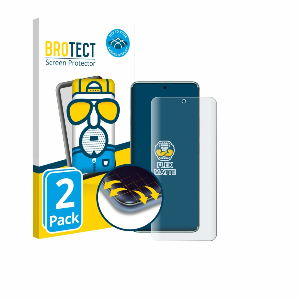 Parte frontale di una confezione del prodotto con il logo del marchio BROTECT. Accanto è raffigurato il dispositivo Xiaomi Red