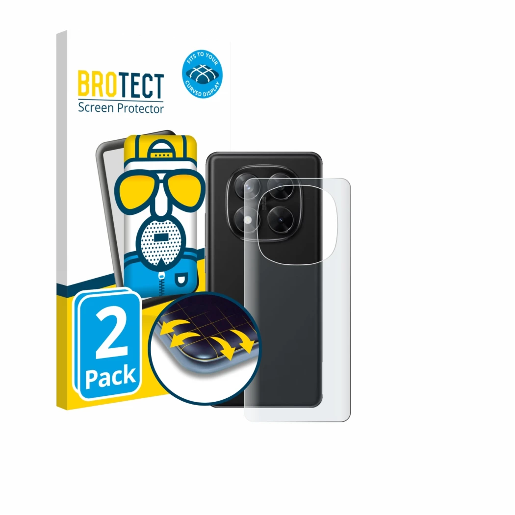 Parte frontale di una confezione del prodotto con il logo del marchio BROTECT. Accanto è raffigurato il dispositivo Xiaomi Red