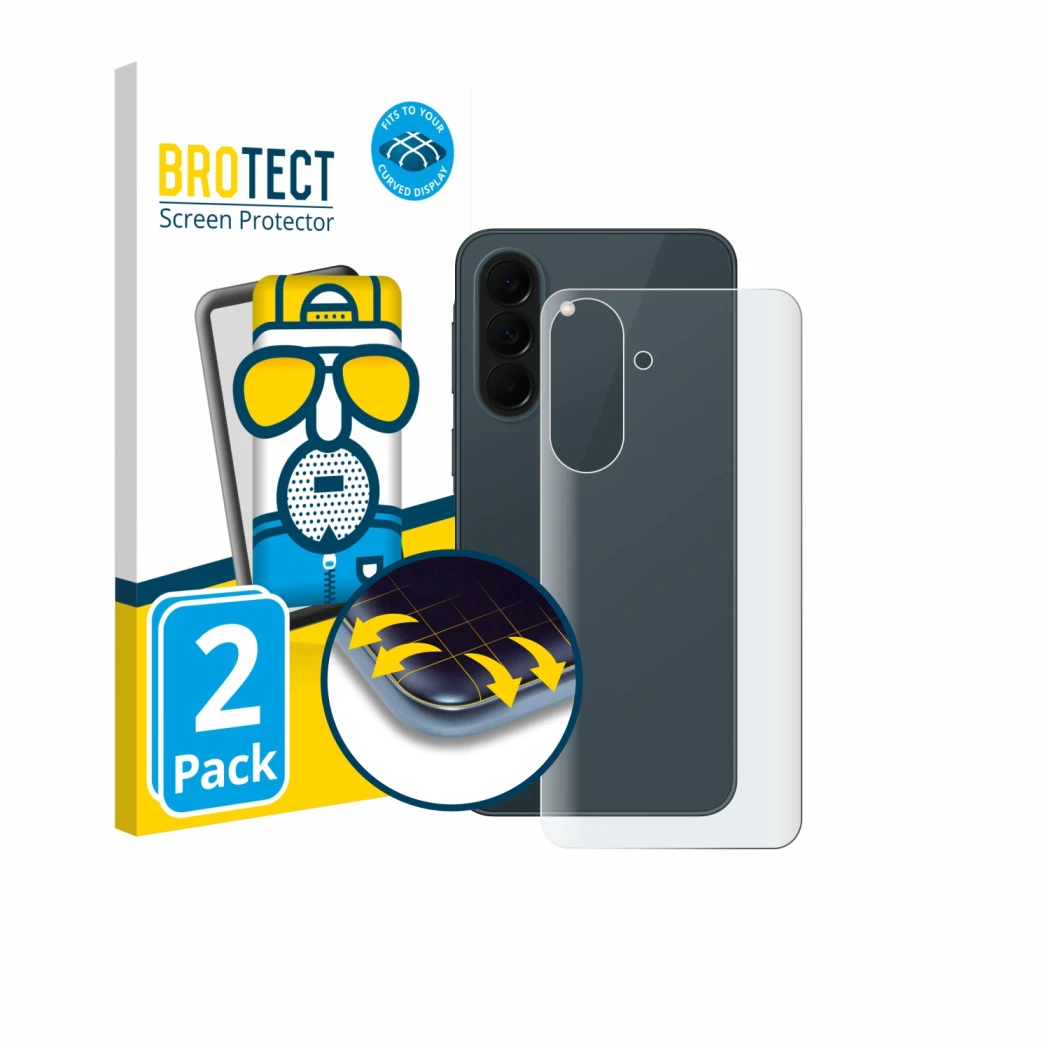 Parte frontale di una confezione del prodotto con il logo del marchio BROTECT. Accanto è raffigurato il dispositivo Samsung Ga