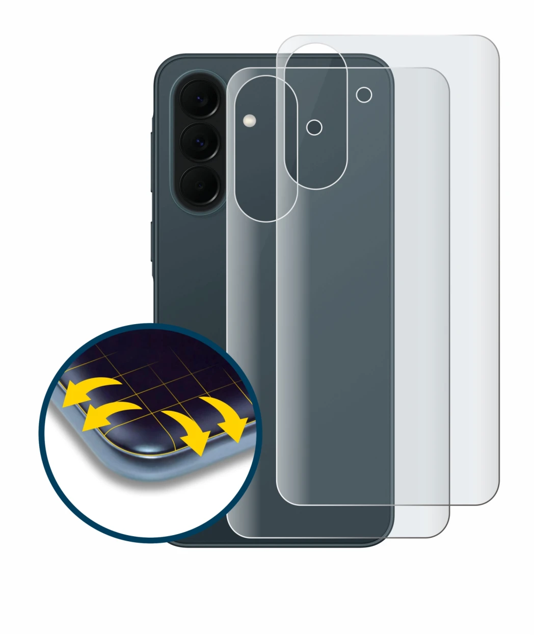 Immagine del dispositivo Samsung Galaxy A37 5G (Posteriore) con un'ampia varietà di protezioni per lo schermo.