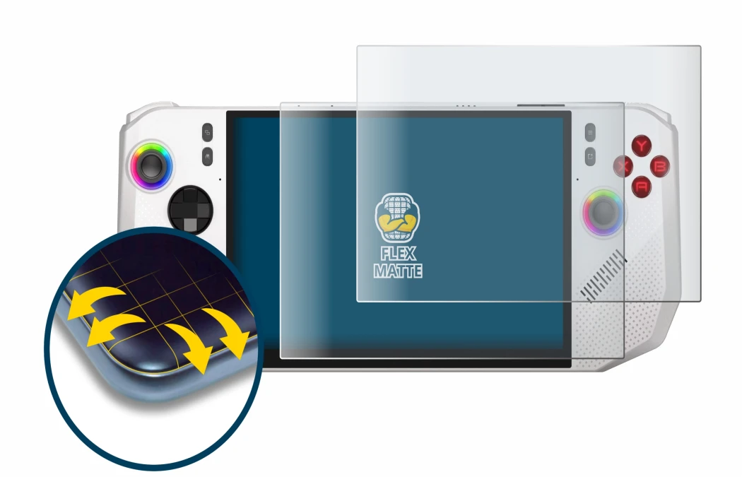 Immagine del dispositivo MSI Claw A8 BZ2EM con un'ampia varietà di protezioni per lo schermo.