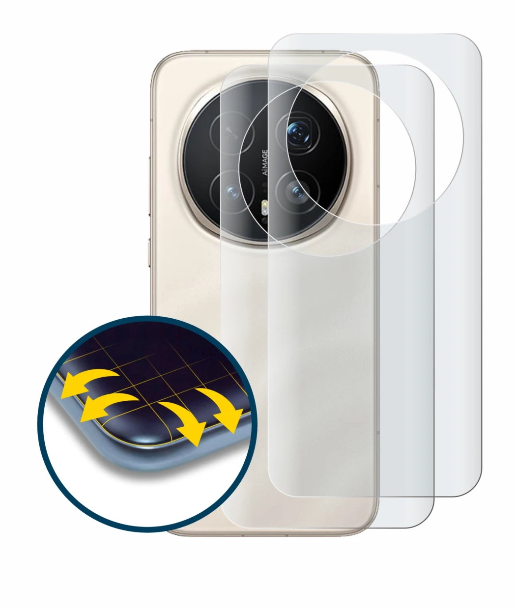 Immagine del dispositivo Honor Magic 8 Pro (Posteriore) con un'ampia varietà di protezioni per lo schermo.