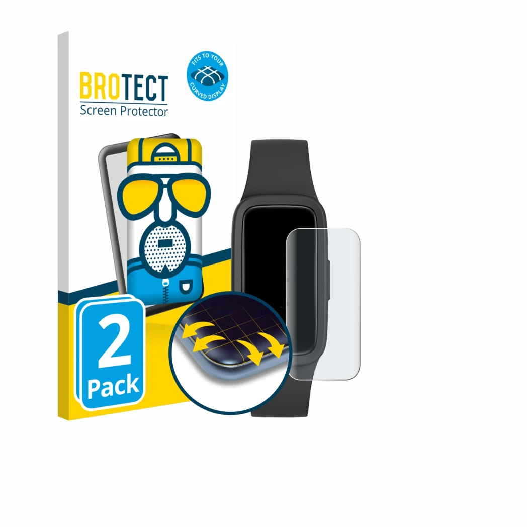 Parte frontale di una confezione del prodotto con il logo del marchio BROTECT. Accanto è raffigurato il dispositivo Biggerfive