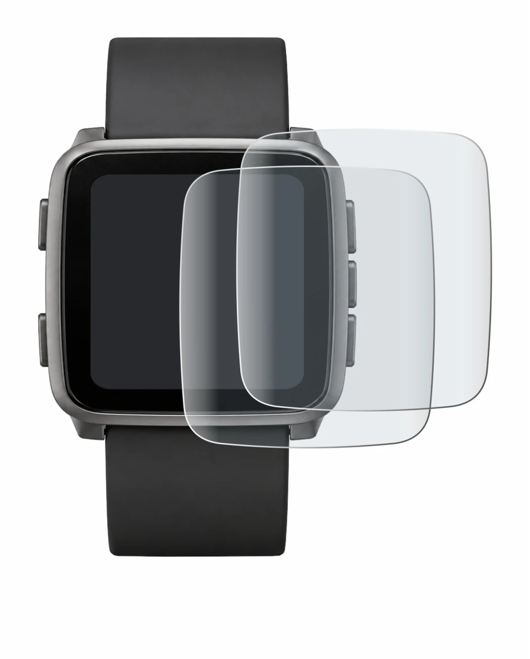 Immagine del dispositivo Pebble Time 2 2026 con un'ampia varietà di protezioni per lo schermo.