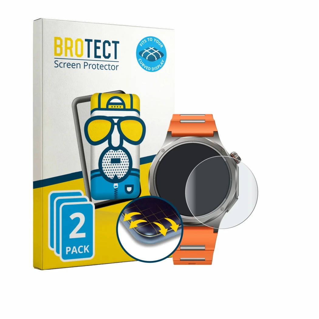 Parte frontale di una confezione del prodotto con il logo del marchio BROTECT. Accanto è raffigurato il dispositivo Oppo Watch