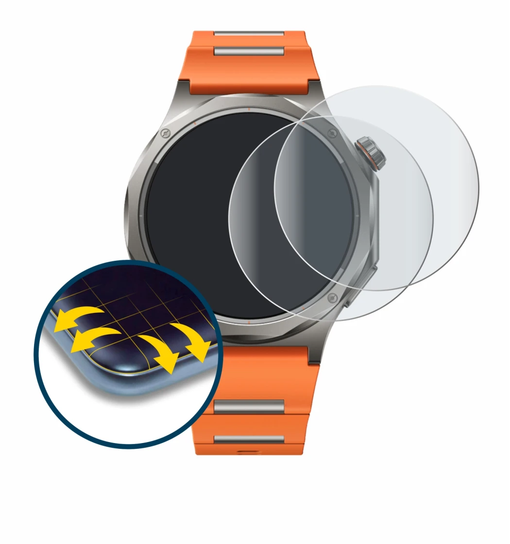 Immagine del dispositivo Oppo Watch X3 con un'ampia varietà di protezioni per lo schermo.