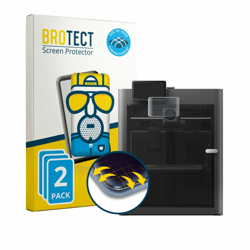 Parte frontale di una confezione del prodotto con il logo del marchio BROTECT. Accanto è raffigurato il dispositivo Bambu Lab