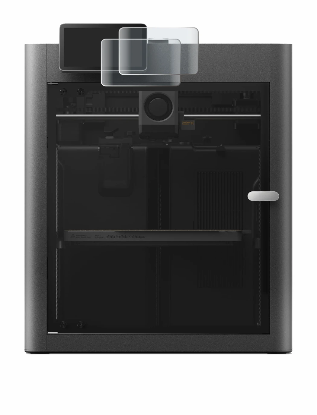 Immagine del dispositivo Bambu Lab X2D con un'ampia varietà di protezioni per lo schermo.