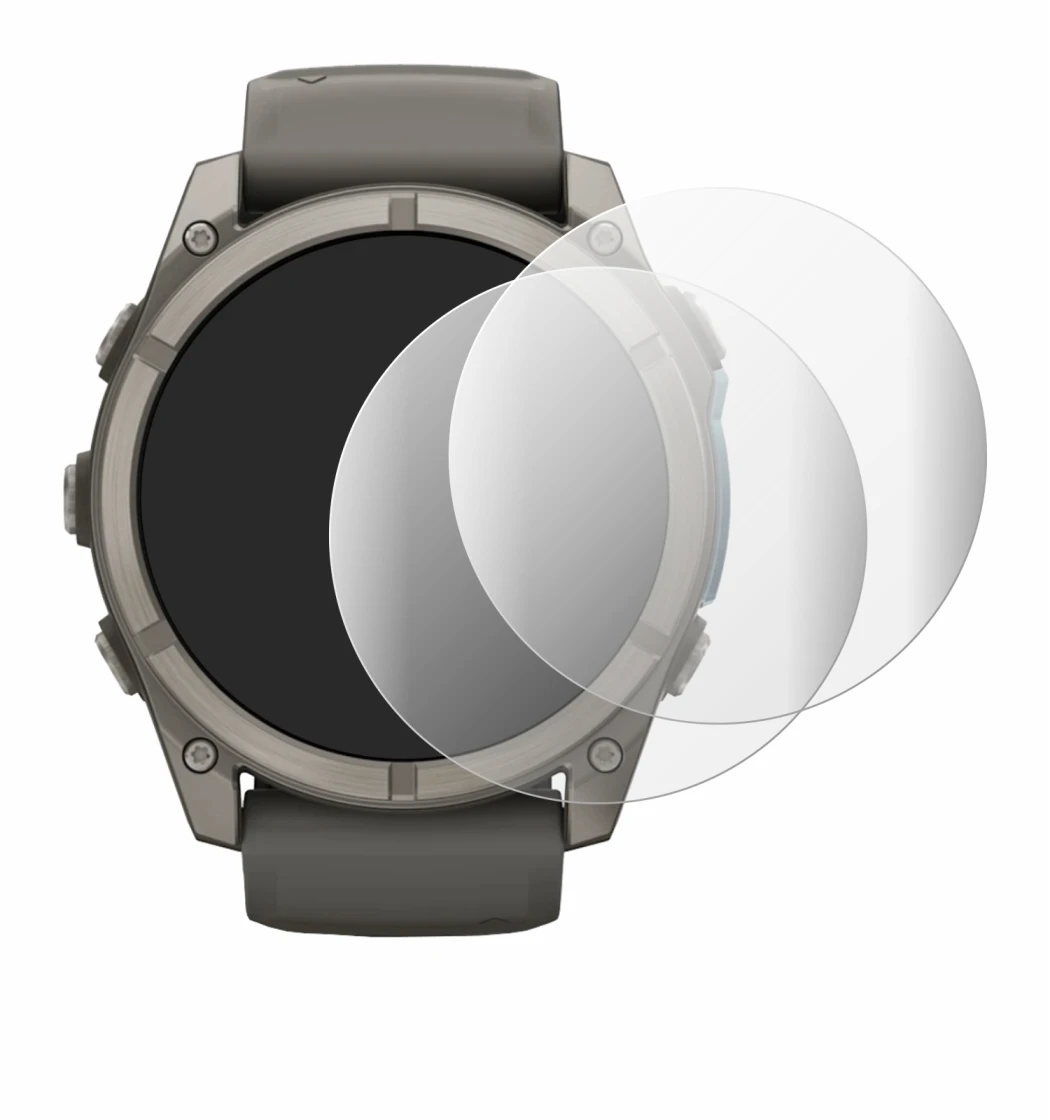 Immagine del dispositivo Garmin Fenix 9 (51 mm) con un'ampia varietà di protezioni per lo schermo.