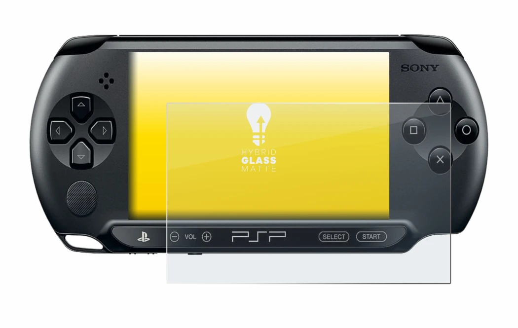 Immagine del dispositivo Sony PSP Street E1004 con un'ampia varietà di protezioni per lo schermo.