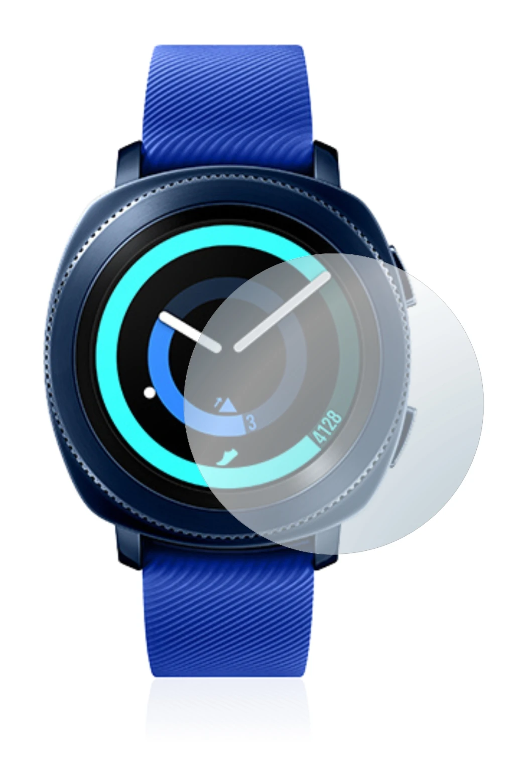 Immagine del dispositivo Samsung Gear Sport con un'ampia varietà di protezioni per lo schermo.