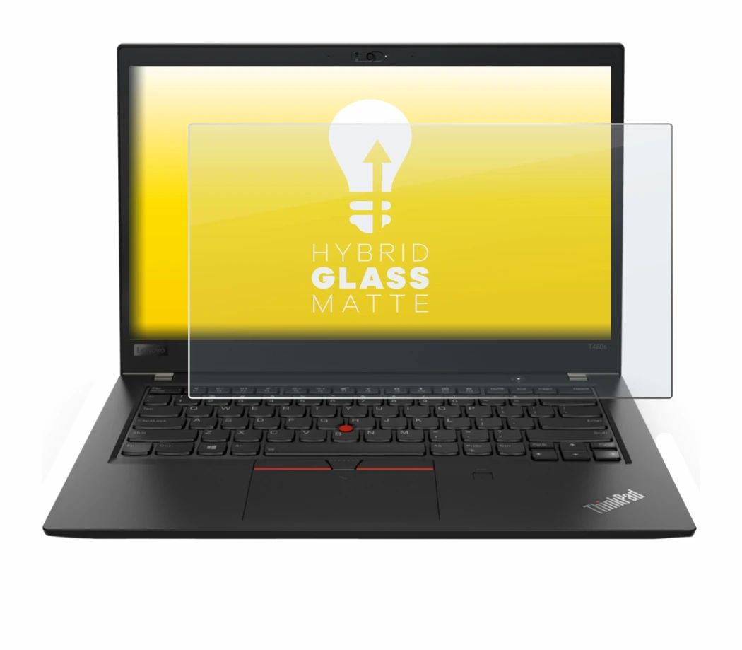 Immagine del dispositivo Lenovo ThinkPad T480s con un'ampia varietà di protezioni per lo schermo.