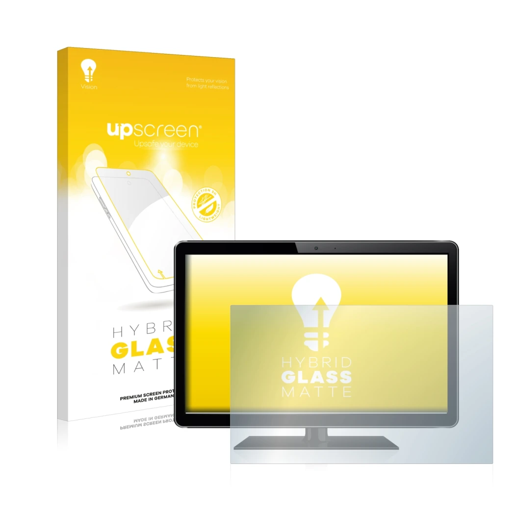 Parte frontale di una confezione del prodotto con il logo del marchio upscreen. Accanto è raffigurato il dispositivo con la re