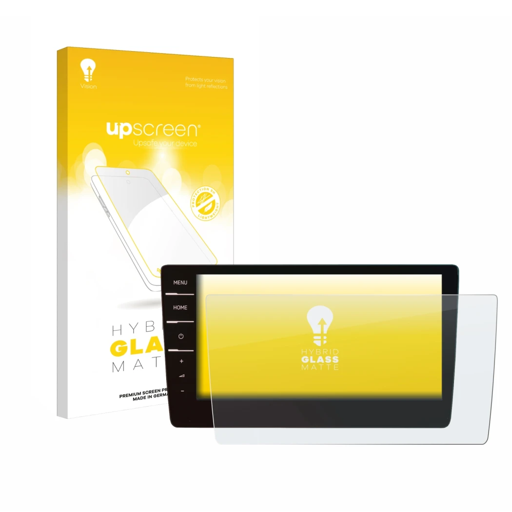 Parte frontale di una confezione del prodotto con il logo del marchio upscreen. Accanto è raffigurato il dispositivo Volkswage