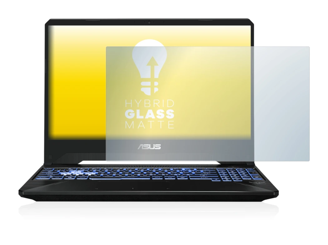 Immagine del dispositivo ASUS TUF Gaming X505 con un'ampia varietà di protezioni per lo schermo.