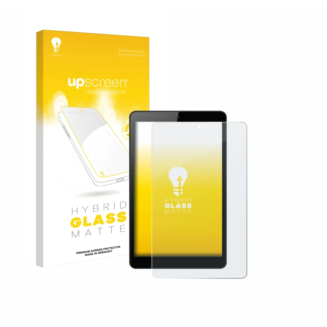 Parte frontale di una confezione del prodotto con il logo del marchio upscreen. Accanto è raffigurato il dispositivo Huawei Me