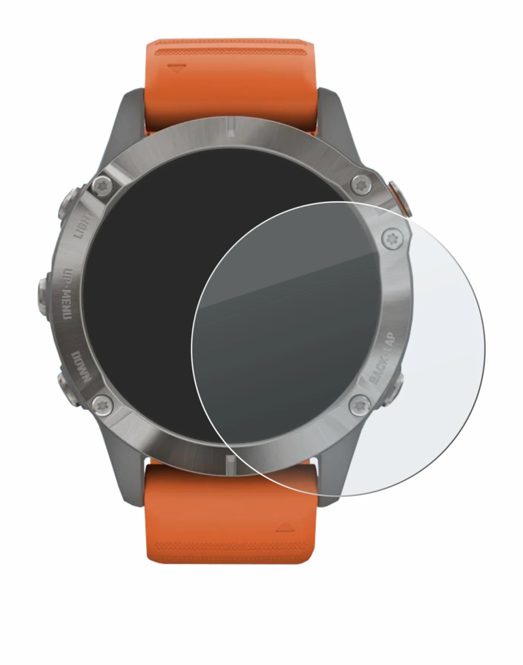 Immagine del dispositivo Garmin Fenix 6 Pro Solar con un'ampia varietà di protezioni per lo schermo.
