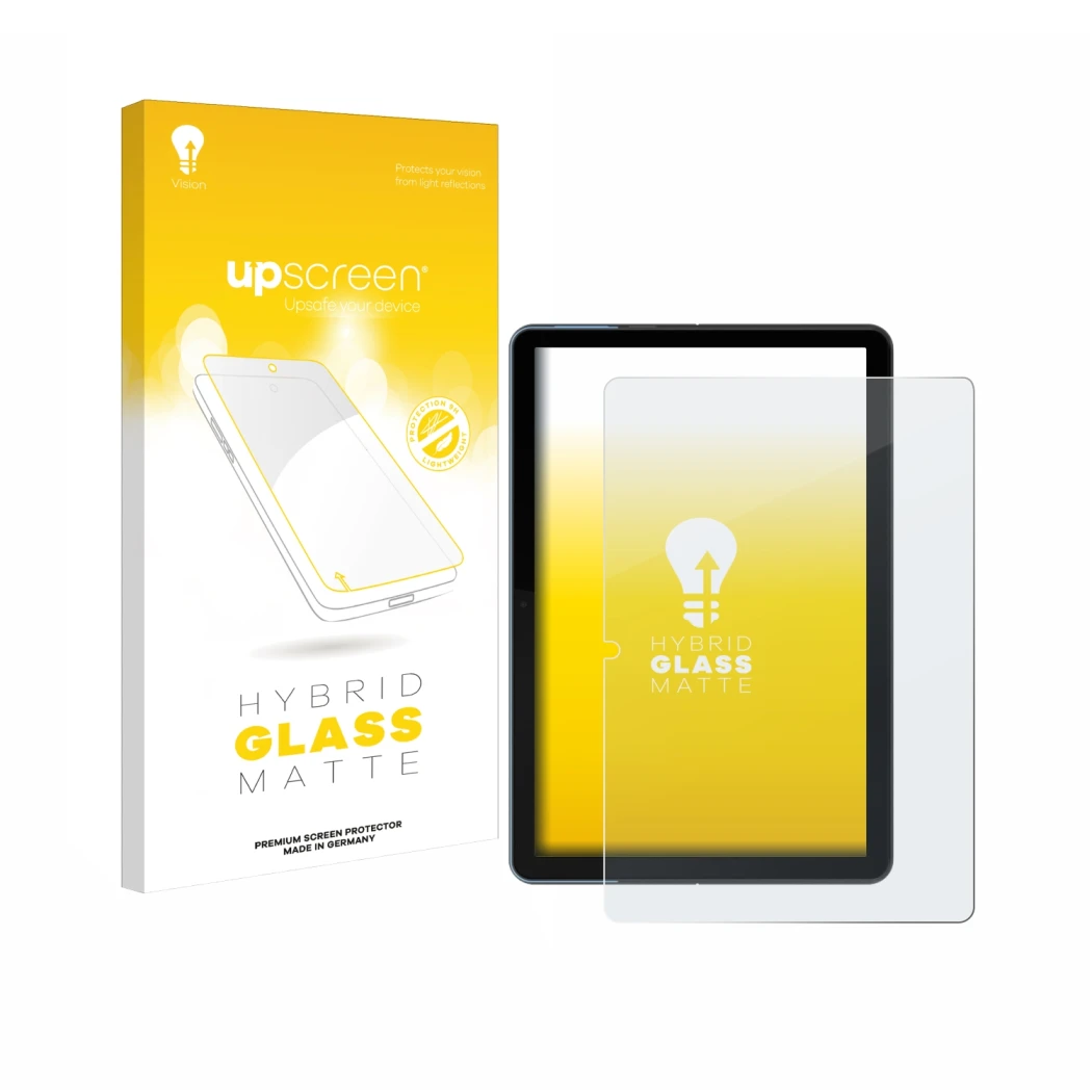 Parte frontale di una confezione del prodotto con il logo del marchio upscreen. Accanto è raffigurato il dispositivo Lenovo Id