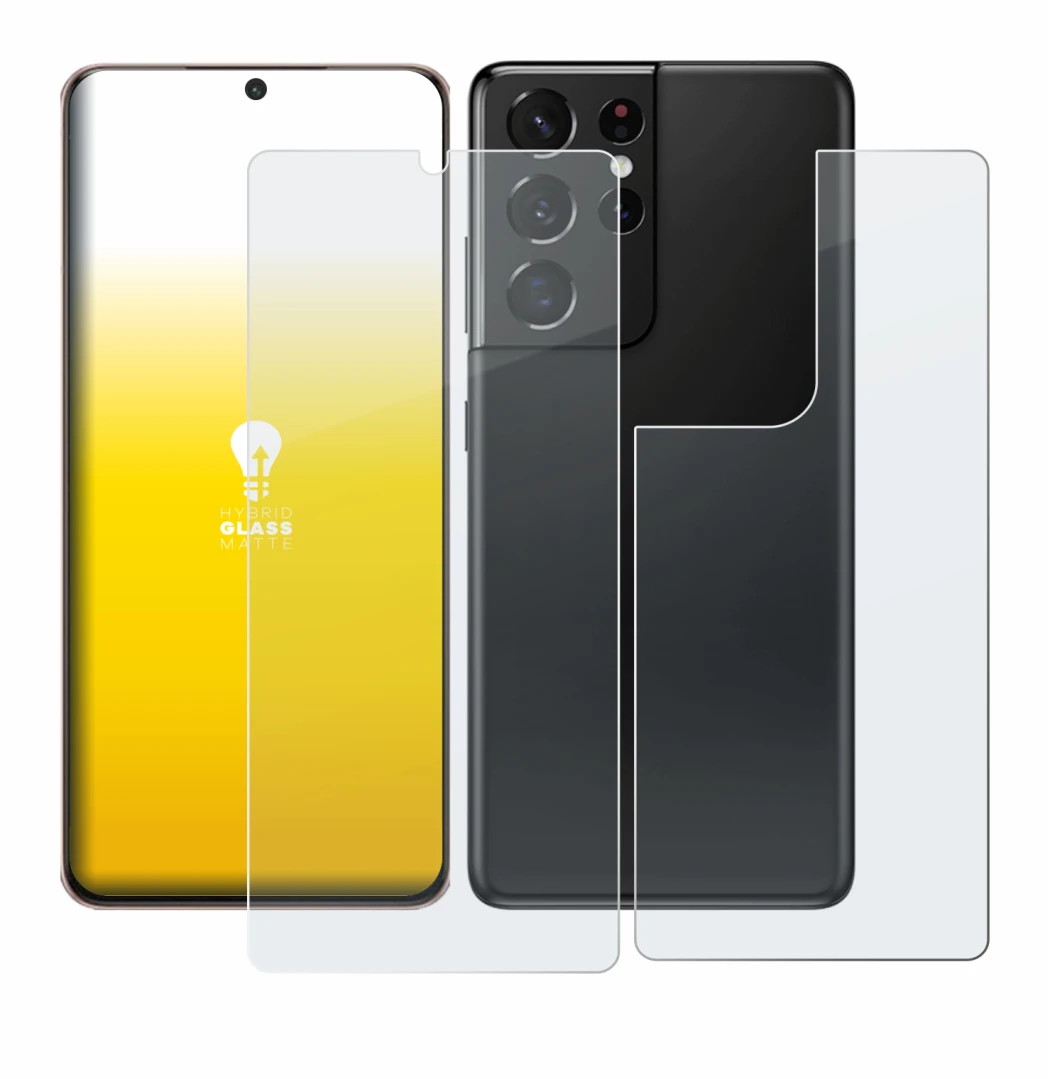 Immagine del dispositivo Samsung Galaxy S21 Ultra 5G (Fronte+Retro) con un'ampia varietà di protezioni per lo schermo.