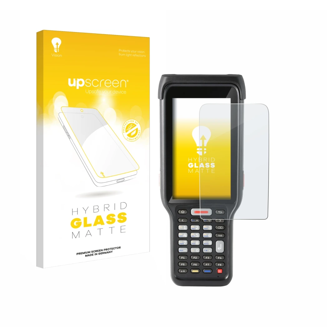 Parte frontale di una confezione del prodotto con il logo del marchio upscreen. Accanto è raffigurato il dispositivo Honeywell