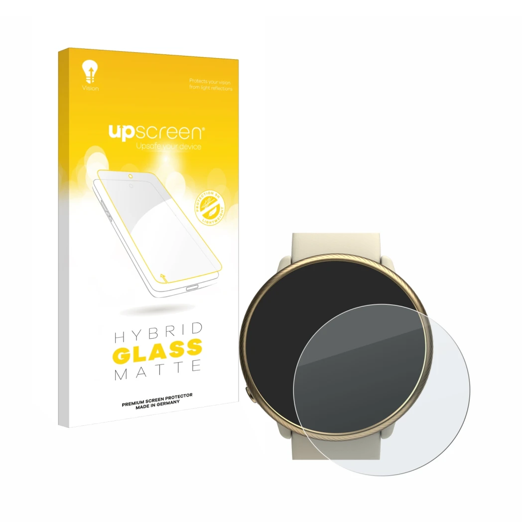 Parte frontale di una confezione del prodotto con il logo del marchio upscreen. Accanto è raffigurato il dispositivo Polar Ign