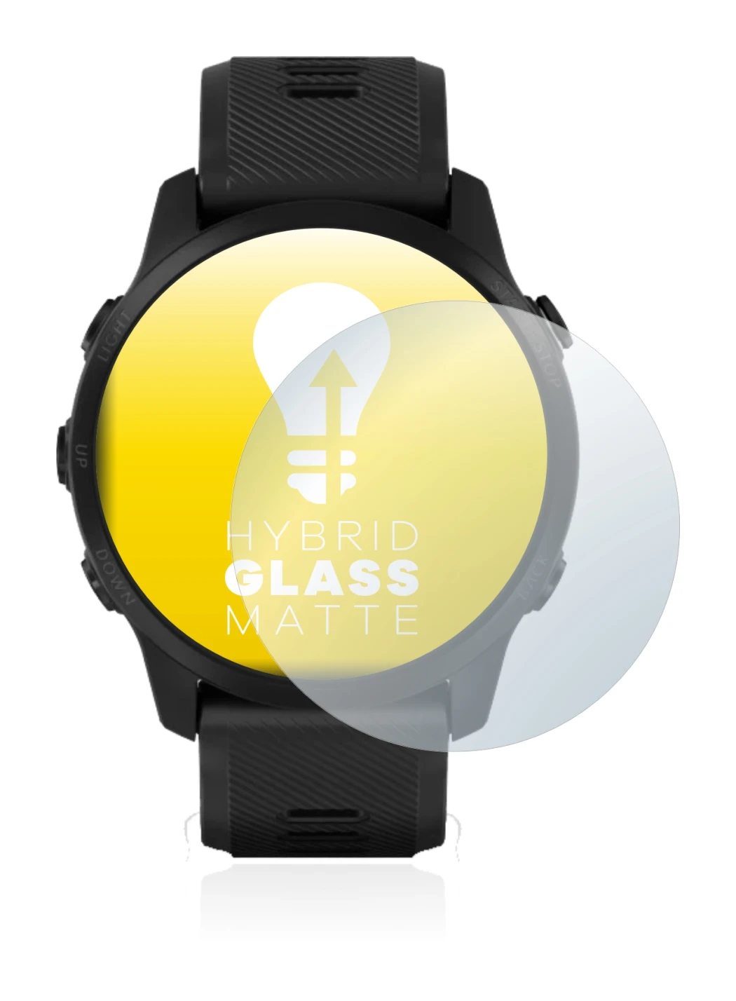 Immagine del dispositivo Garmin Forerunner 945 LTE con un'ampia varietà di protezioni per lo schermo.