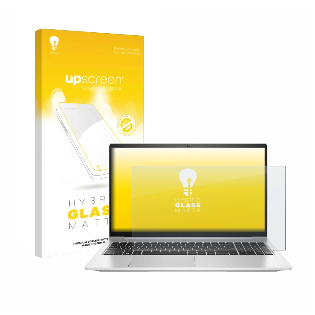 Parte frontale di una confezione del prodotto con il logo del marchio upscreen. Accanto è raffigurato il dispositivo HP ProBoo