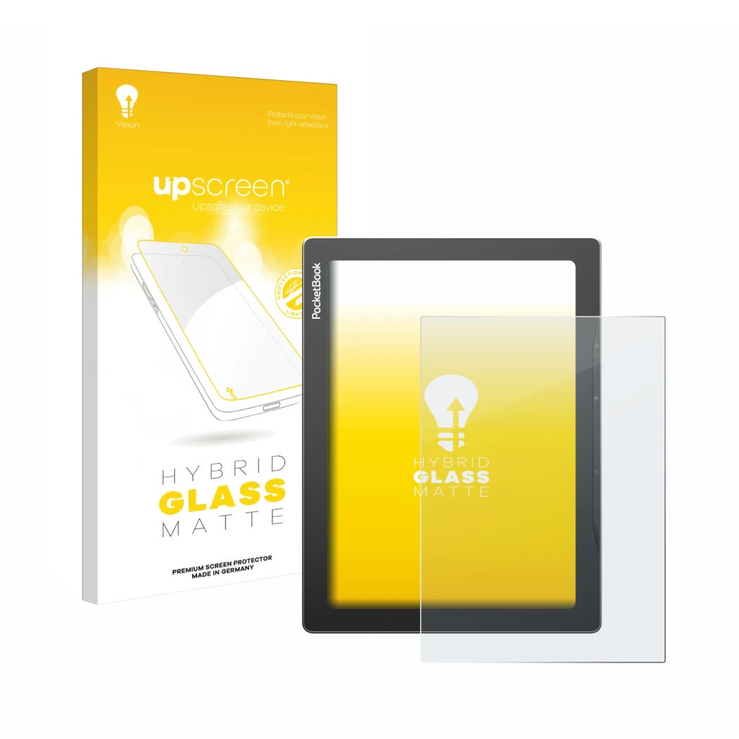 Parte frontale di una confezione del prodotto con il logo del marchio upscreen. Accanto è raffigurato il dispositivo PocketBoo