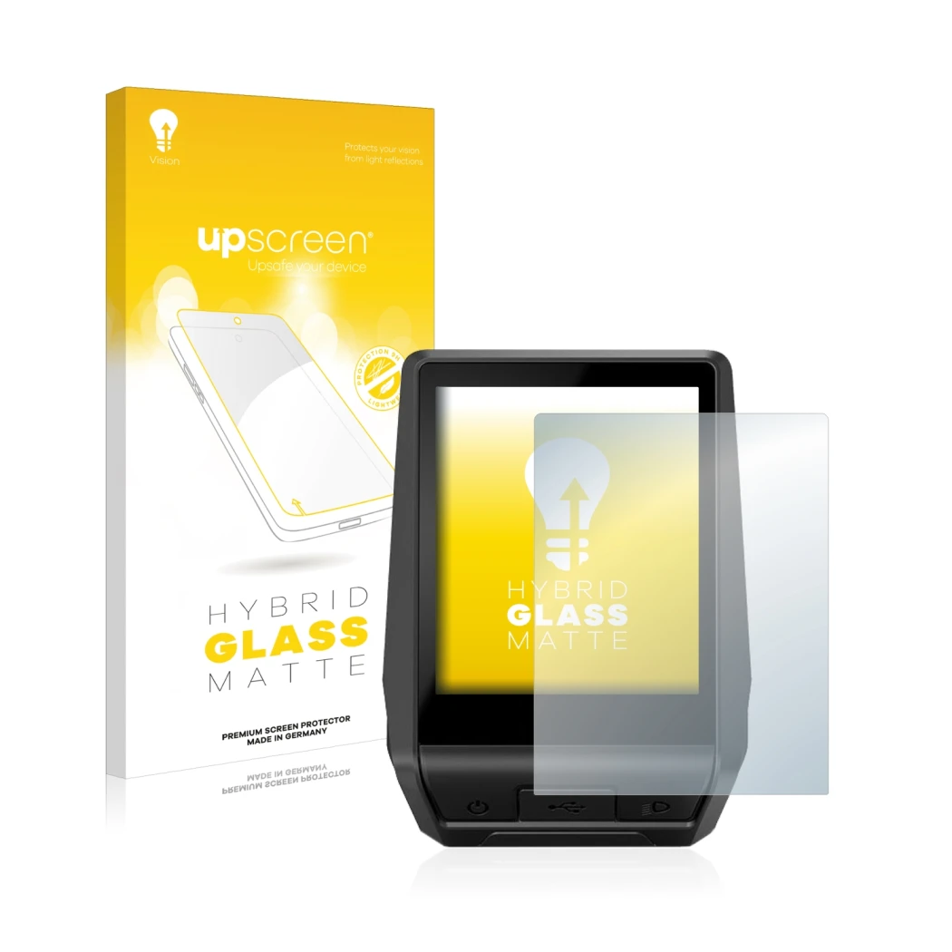 Parte frontale di una confezione del prodotto con il logo del marchio upscreen. Accanto è raffigurato il dispositivo Bosch Nyo