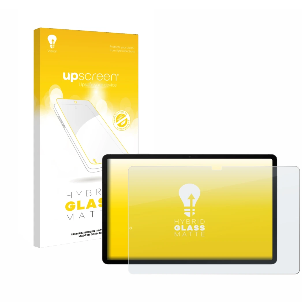 Parte frontale di una confezione del prodotto con il logo del marchio upscreen. Accanto è raffigurato il dispositivo Samsung G