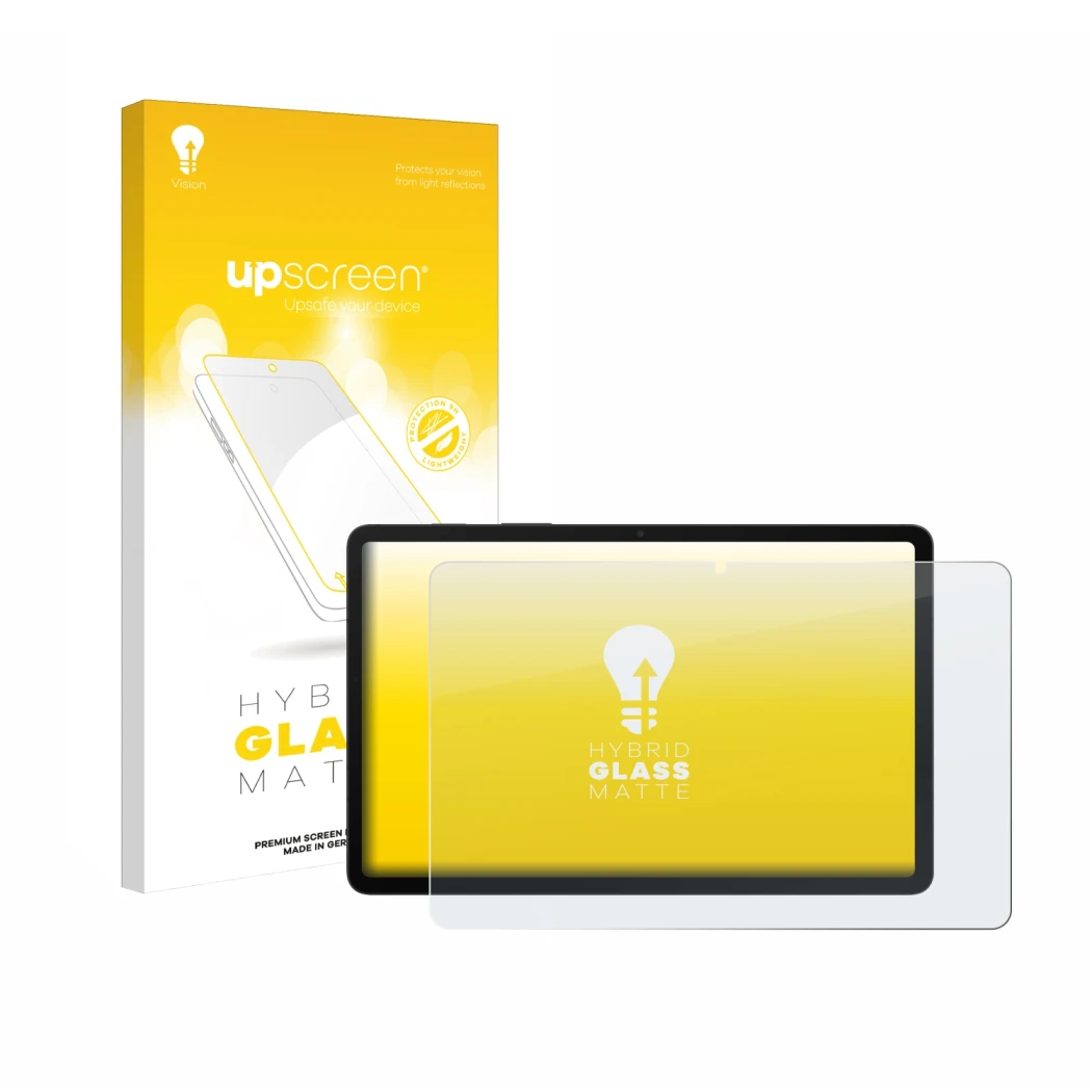 Parte frontale di una confezione del prodotto con il logo del marchio upscreen. Accanto è raffigurato il dispositivo Samsung G