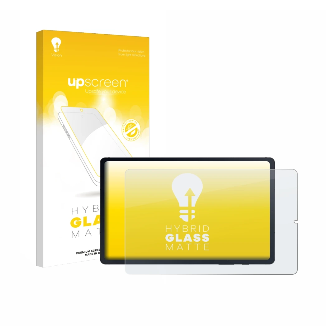 Parte frontale di una confezione del prodotto con il logo del marchio upscreen. Accanto è raffigurato il dispositivo Samsung G