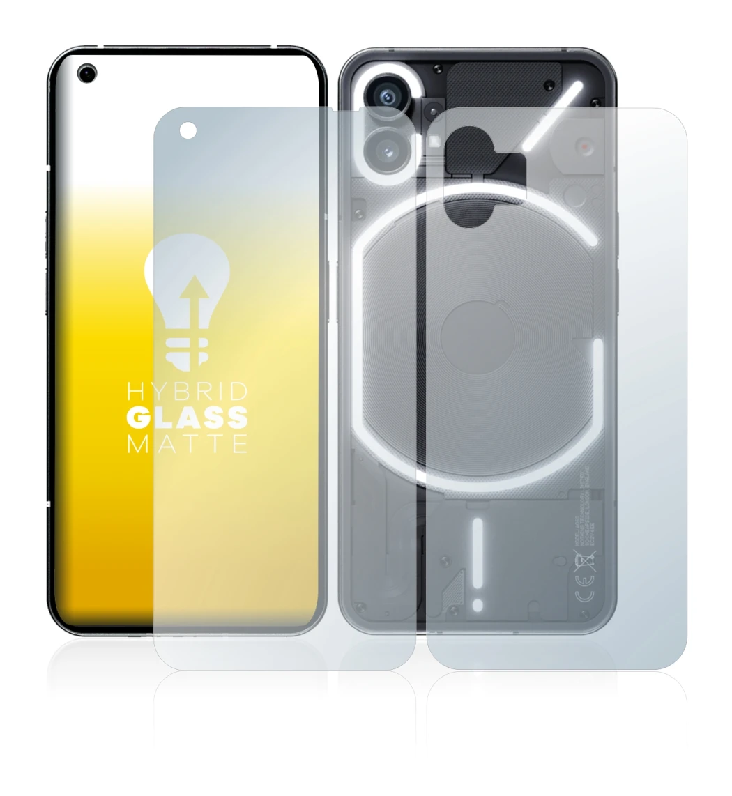 Immagine del dispositivo Nothing Phone (1) (Fronte+Retro) con un'ampia varietà di protezioni per lo schermo.